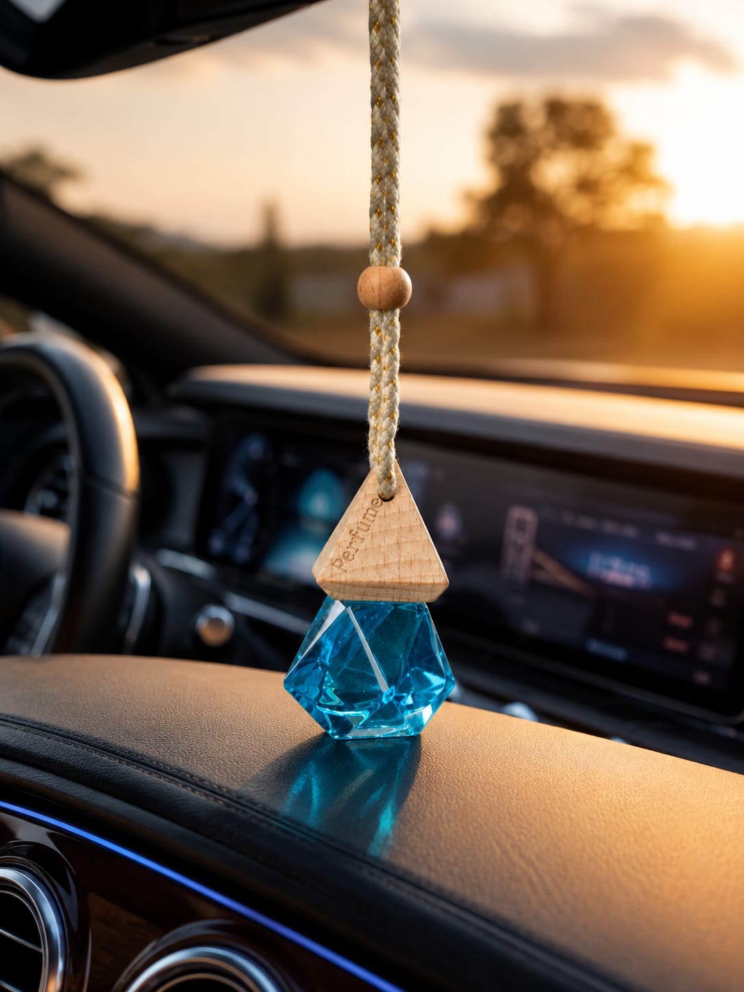 Crystal Cyan Geometric Hanging Car Fragrance Bottle
